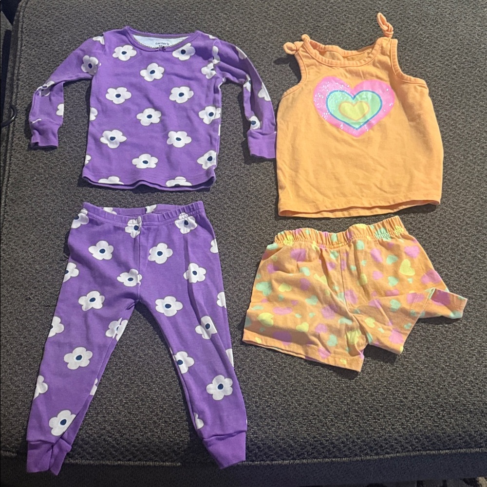 Carter's Purple Floral Pajama Set with Orange Heart Tank